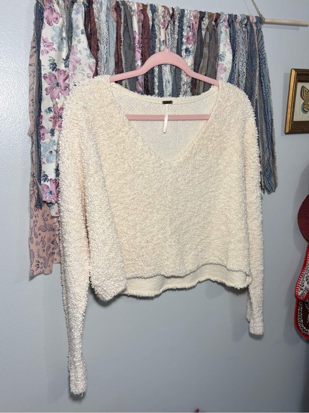 Free People Cream Fuzzy Sweater